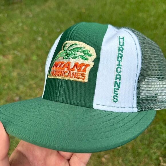 Vintage Miami Hurricanes AJD Lucky Stripes Mesh Trucker Snapback Hat - Picture 2 of 5